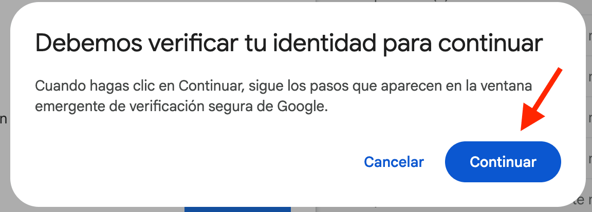 Aviso de Google pidiendo verificar tu identidad antes de continuar.